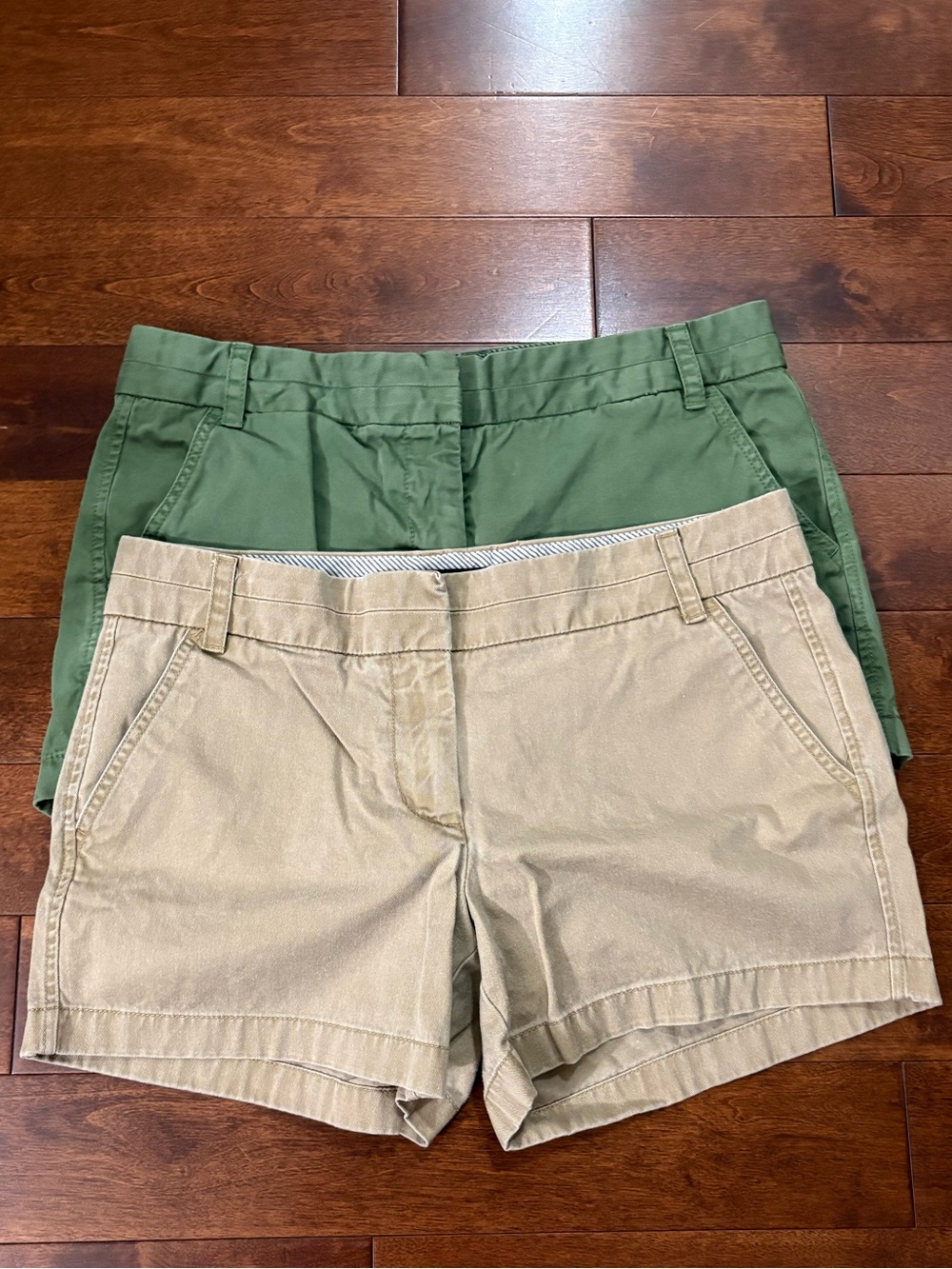 J. Crew Women's Chino Shorts Set in Green and Tan (2 Pairs)